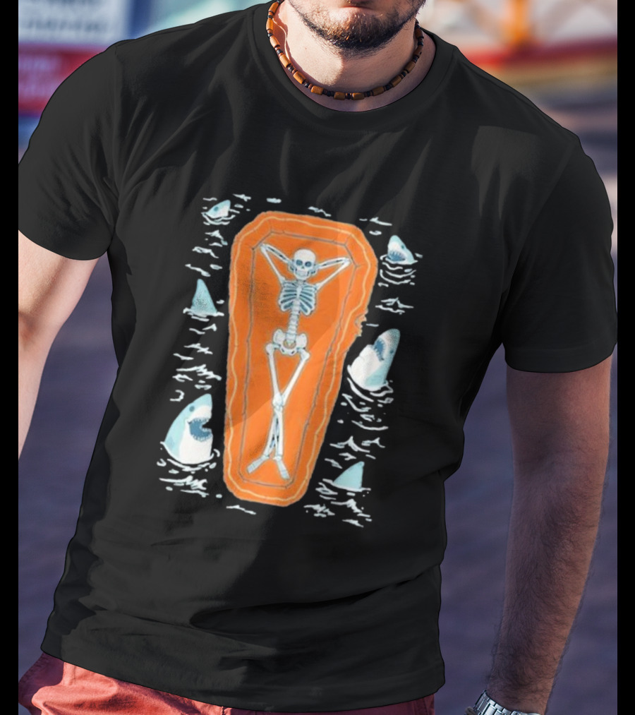 Brain Freeze Press Daydreamer Relaxing Skeleton Coffin Sharks T-Shirt