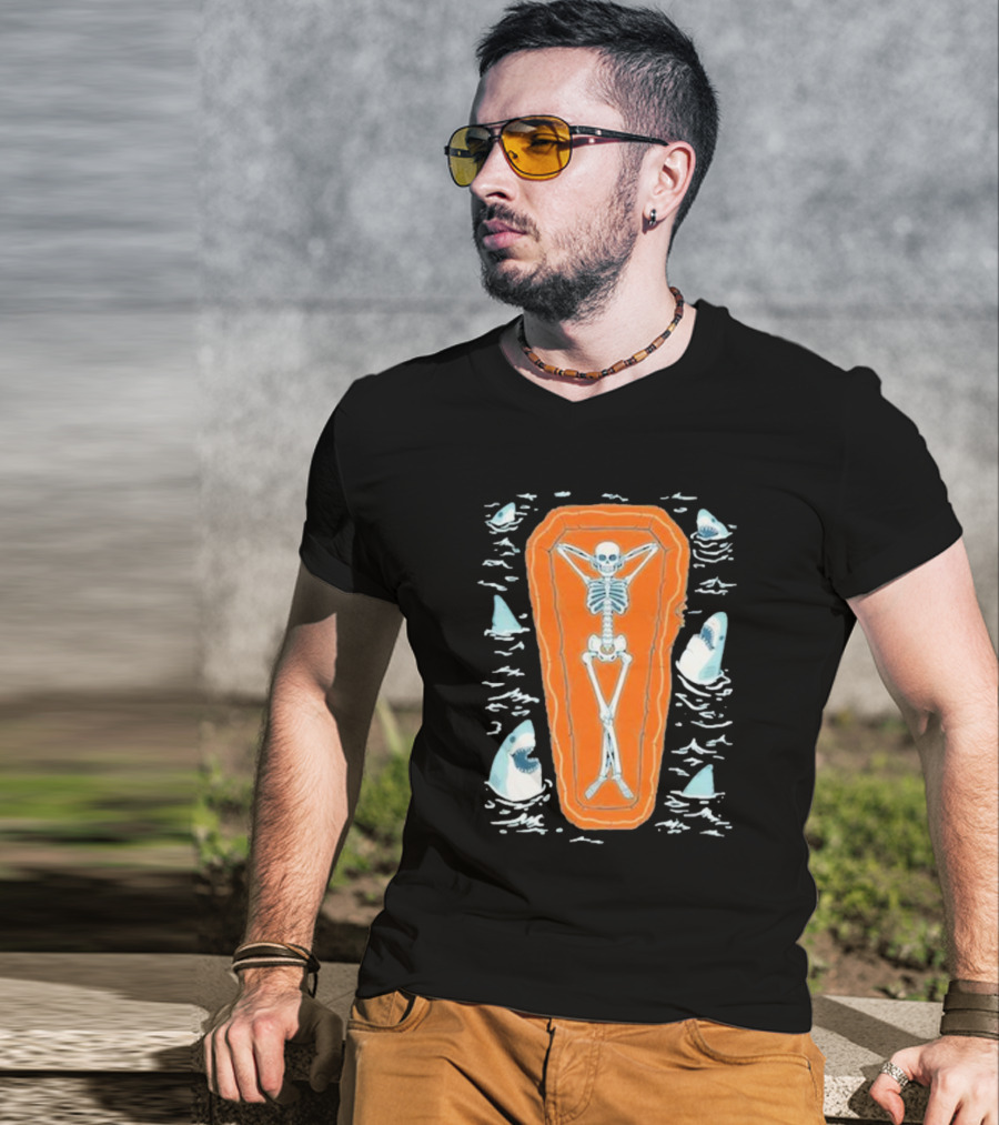 Brain Freeze Press Daydreamer Relaxing Skeleton Coffin Sharks T-Shirt