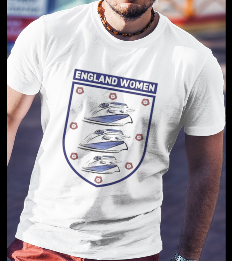 England Women Three Irons Shield With Red Floral Icons T-Shirt