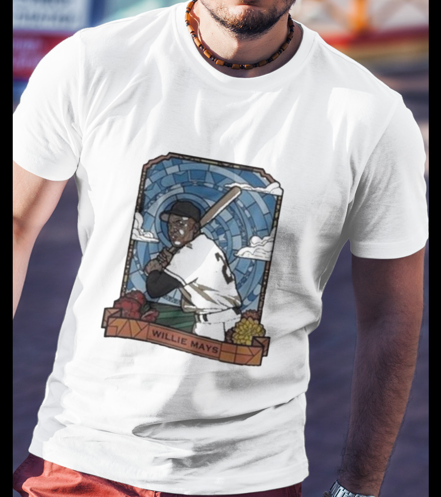 Willie Mays Giants Baseball Player With Bat And Clouds T-Shirt