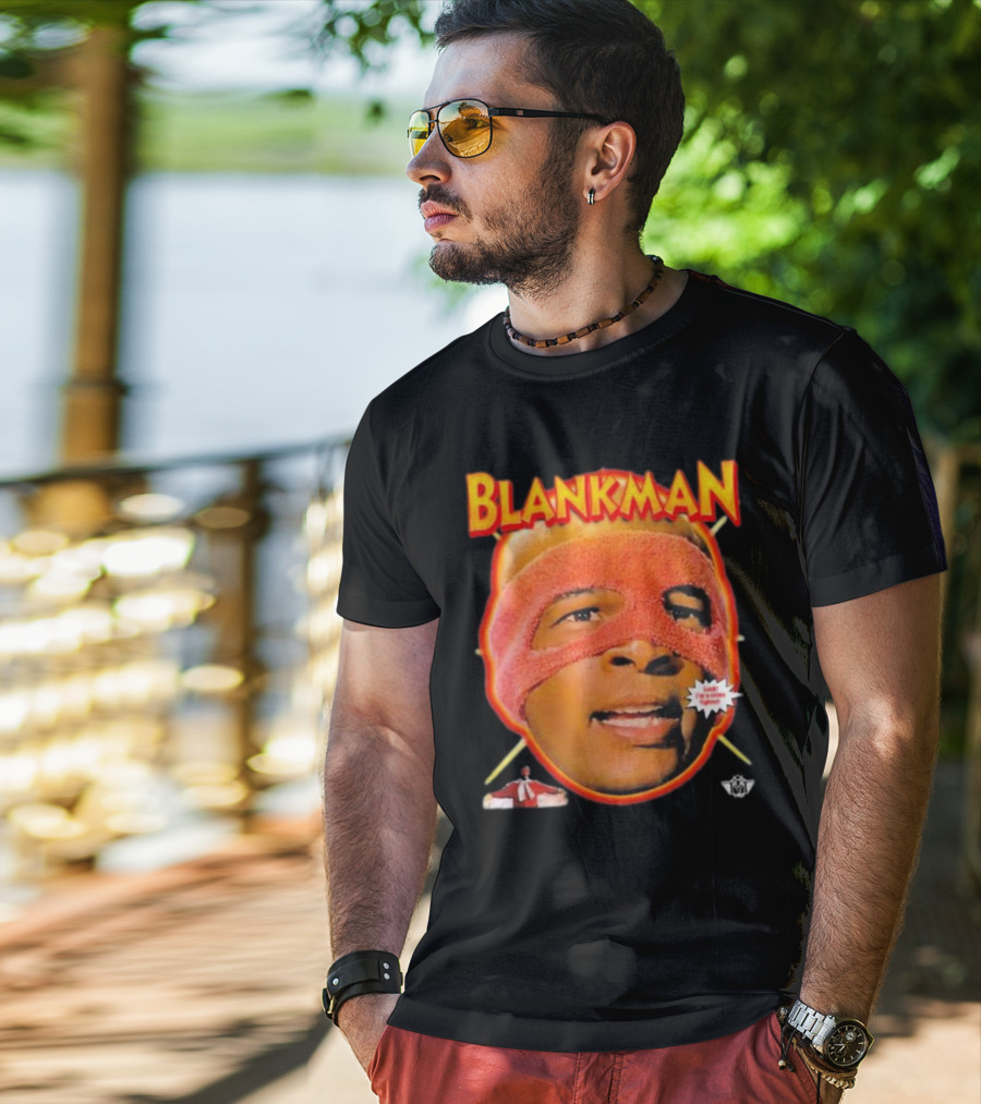 Blankman Heroic Arrival To Save Your Butt With Iconic Masked Superhero Image T-Shirt