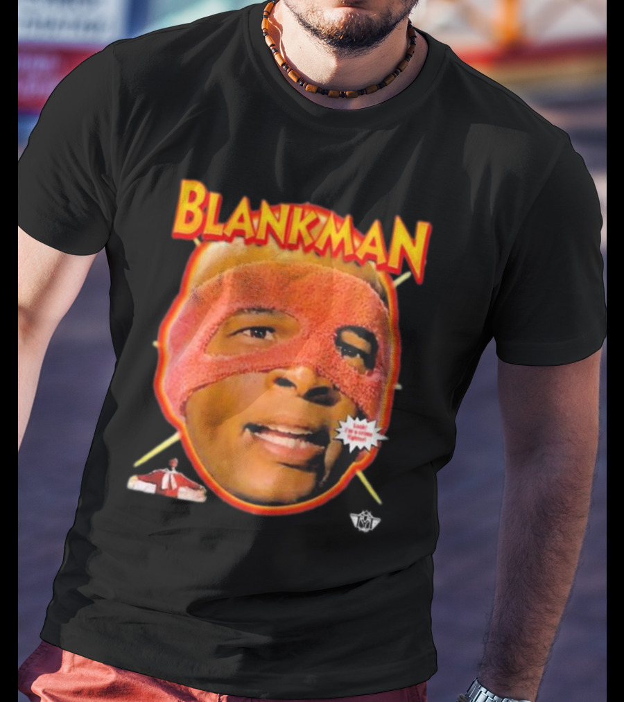 Blankman Heroic Arrival To Save Your Butt With Iconic Masked Superhero Image T-Shirt