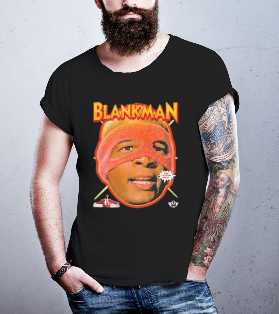 Blankman Heroic Arrival To Save Your Butt With Iconic Masked Superhero Image T-Shirt
