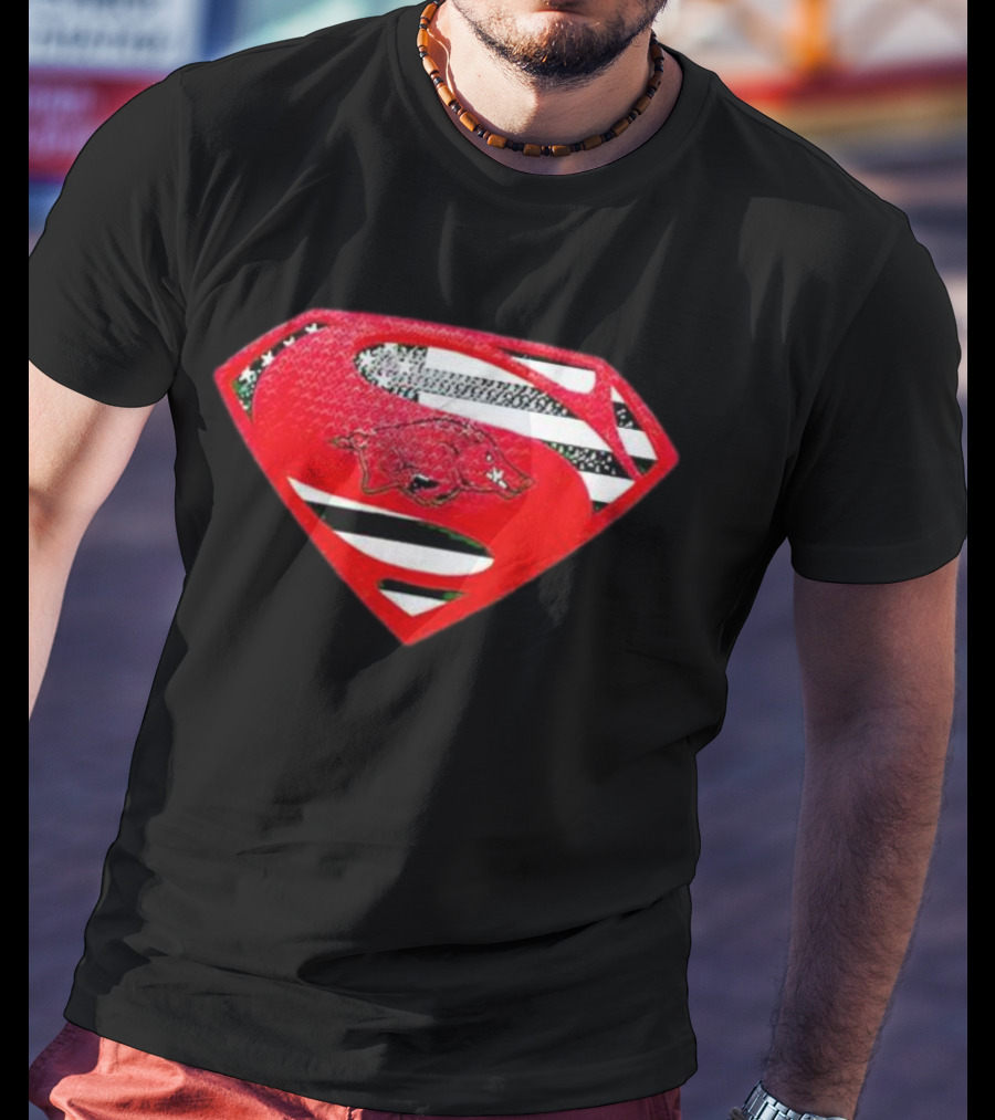 Arkansas Razorbacks Superman Logo With USA Flag Colors T-Shirt
