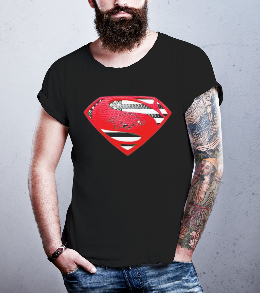 Arkansas Razorbacks Superman Logo With USA Flag Colors T-Shirt