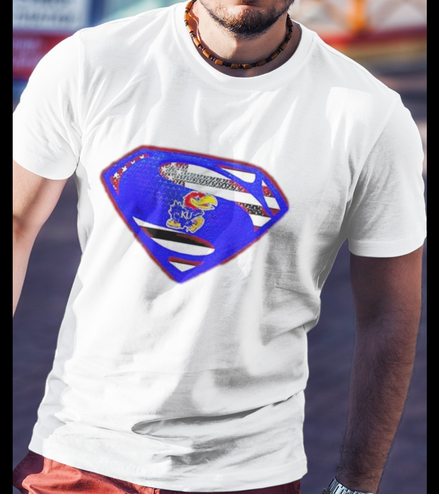 Kansas Jayhawks Superman Logo With USA Flag T-Shirt