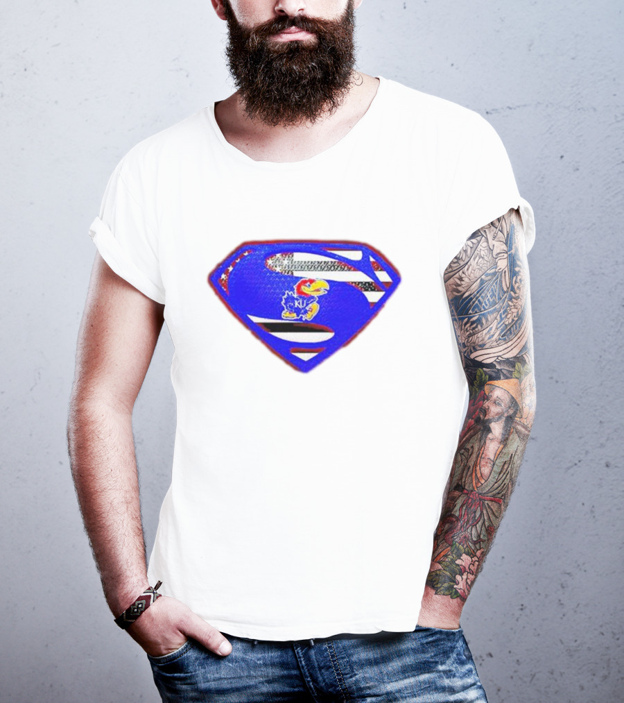 Kansas Jayhawks Superman Logo With USA Flag T-Shirt