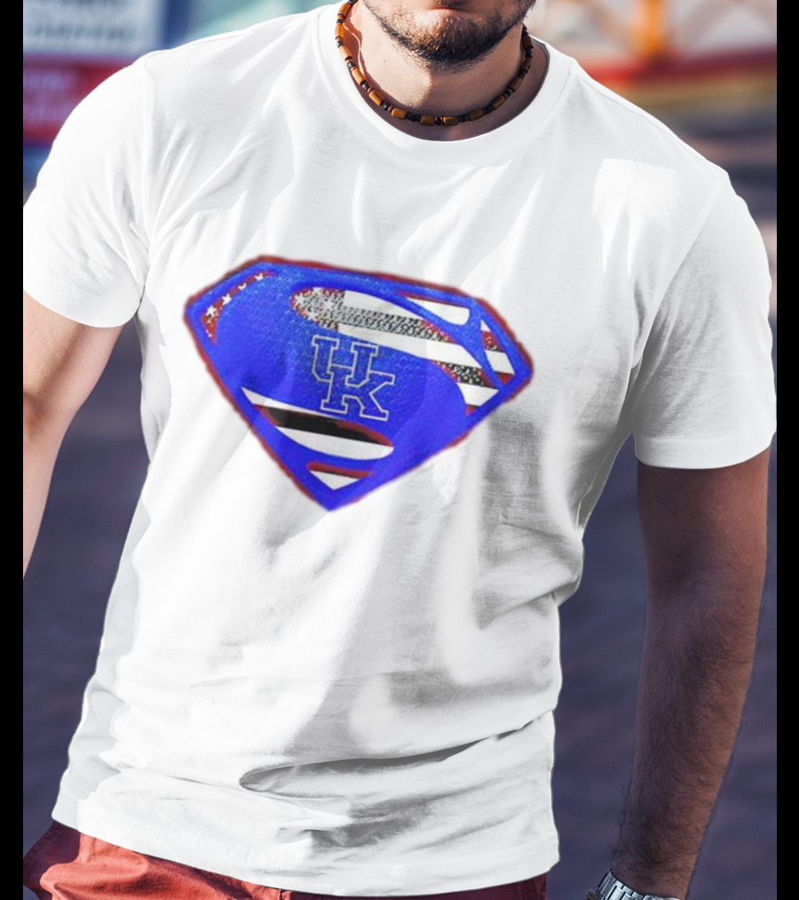 Kentucky Wildcats Logo USA Flag Superman Shield T-Shirt