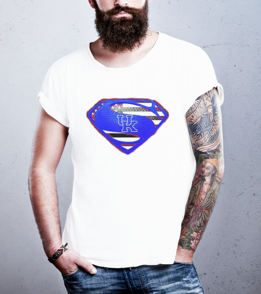 Kentucky Wildcats Logo USA Flag Superman Shield T-Shirt