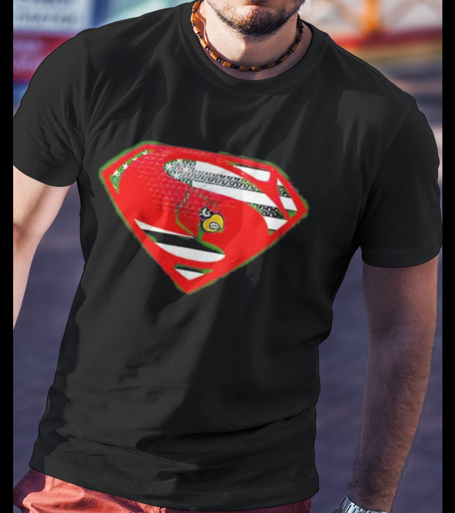 Superman Logo Louisville Cardinals USA Flag Fusion T-Shirt