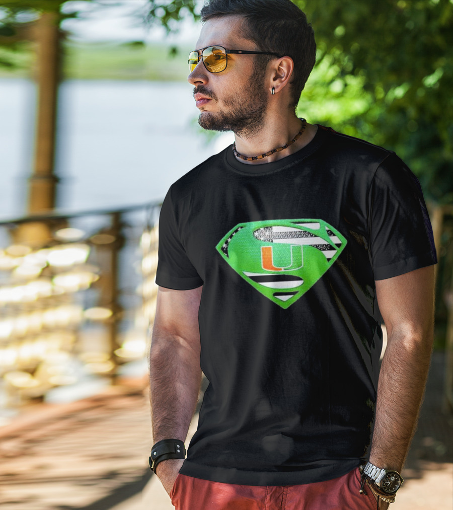 Miami Hurricanes USA Flag Superman T-Shirt