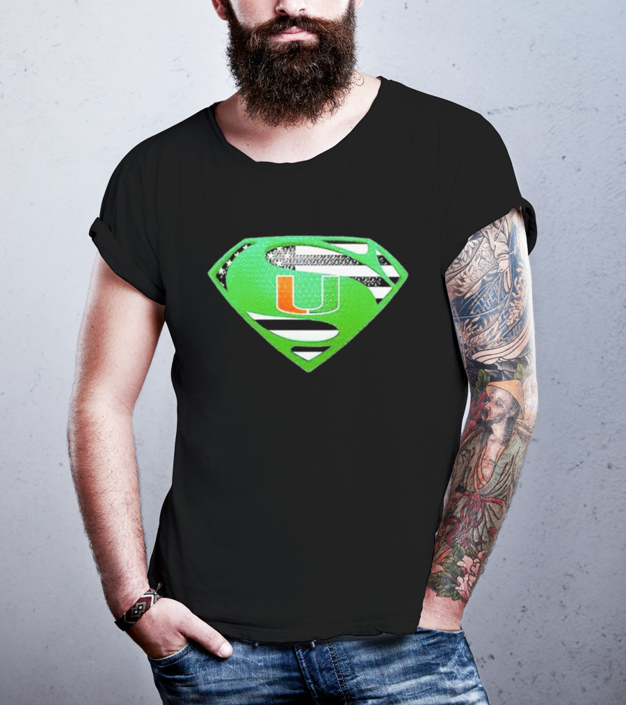 Miami Hurricanes USA Flag Superman T-Shirt