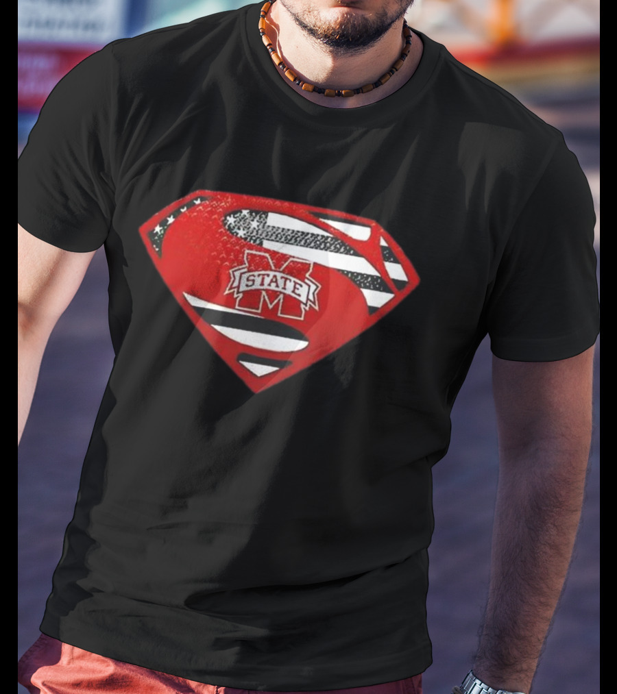 Usa Flag Mississippi State Bulldogs Superman Shield T-Shirt