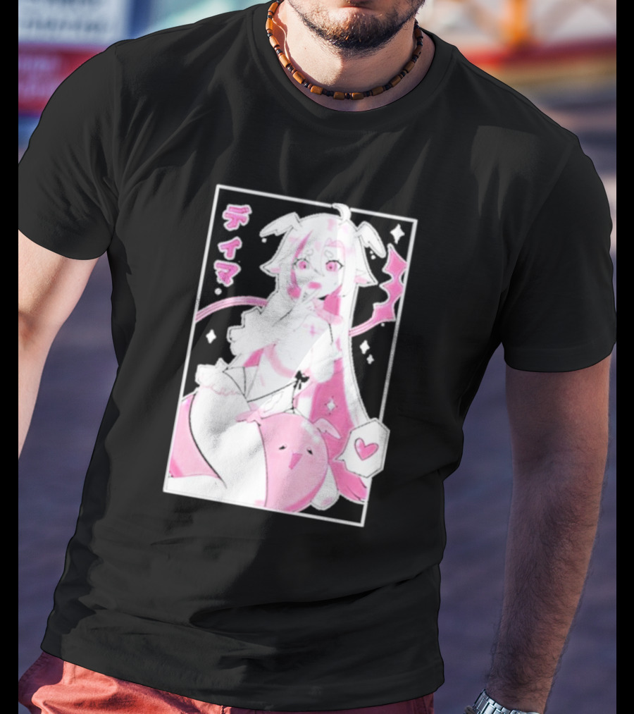 Uwumarket Dimatheduchess Thigh Love Pink Anime Character With Heart And Japanese Text T-Shirt