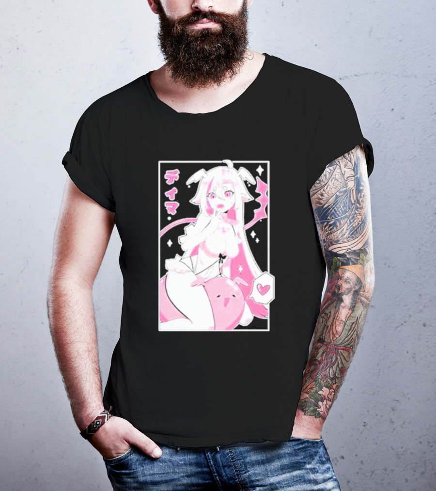 Uwumarket Dimatheduchess Thigh Love Pink Anime Character With Heart And Japanese Text T-Shirt