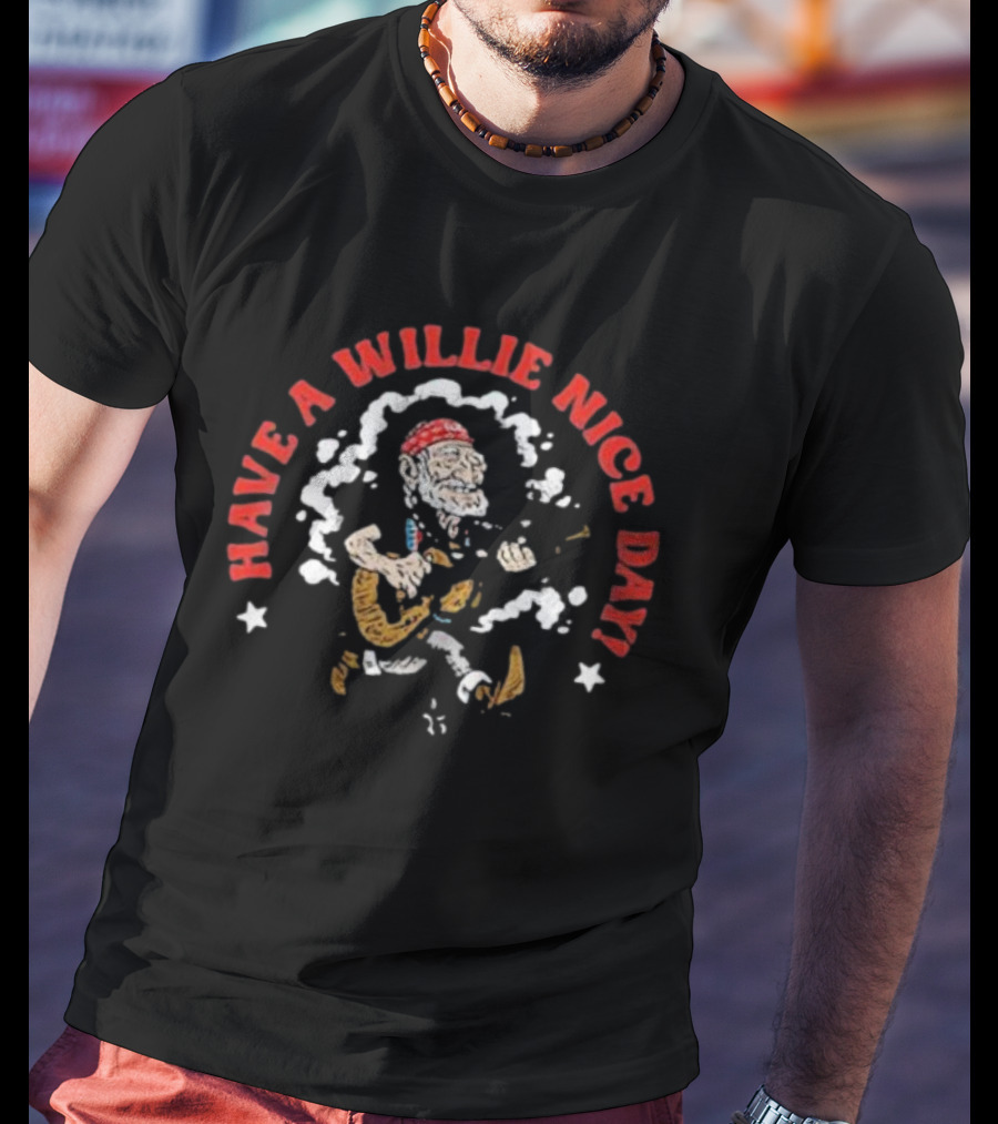 Have A Willie Nice Day Cartoon Guitarist With Bandana T-Shirt