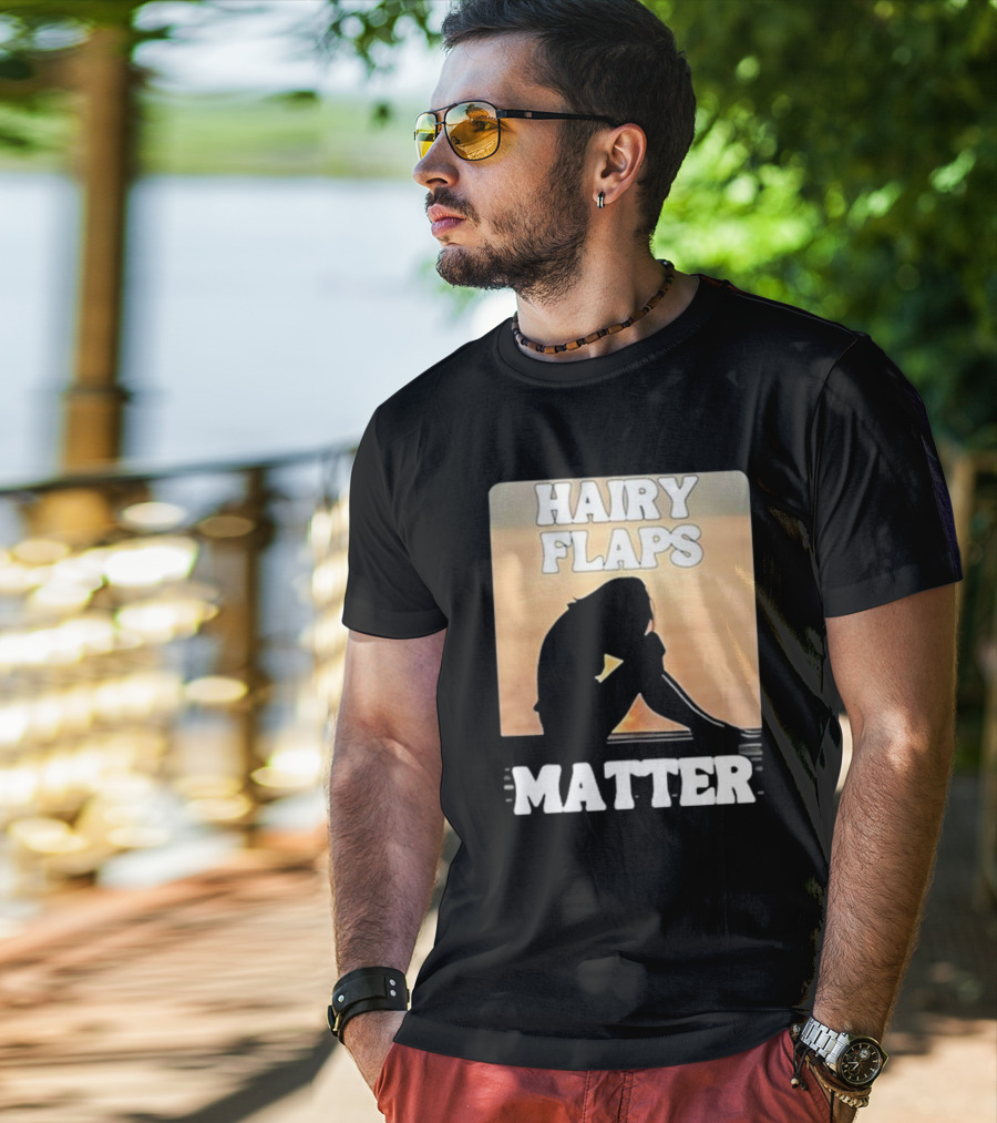 Hairy Flaps Matter Silhouette On Beach Background T-Shirt