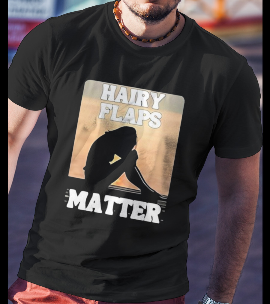 Hairy Flaps Matter Silhouette On Beach Background T-Shirt
