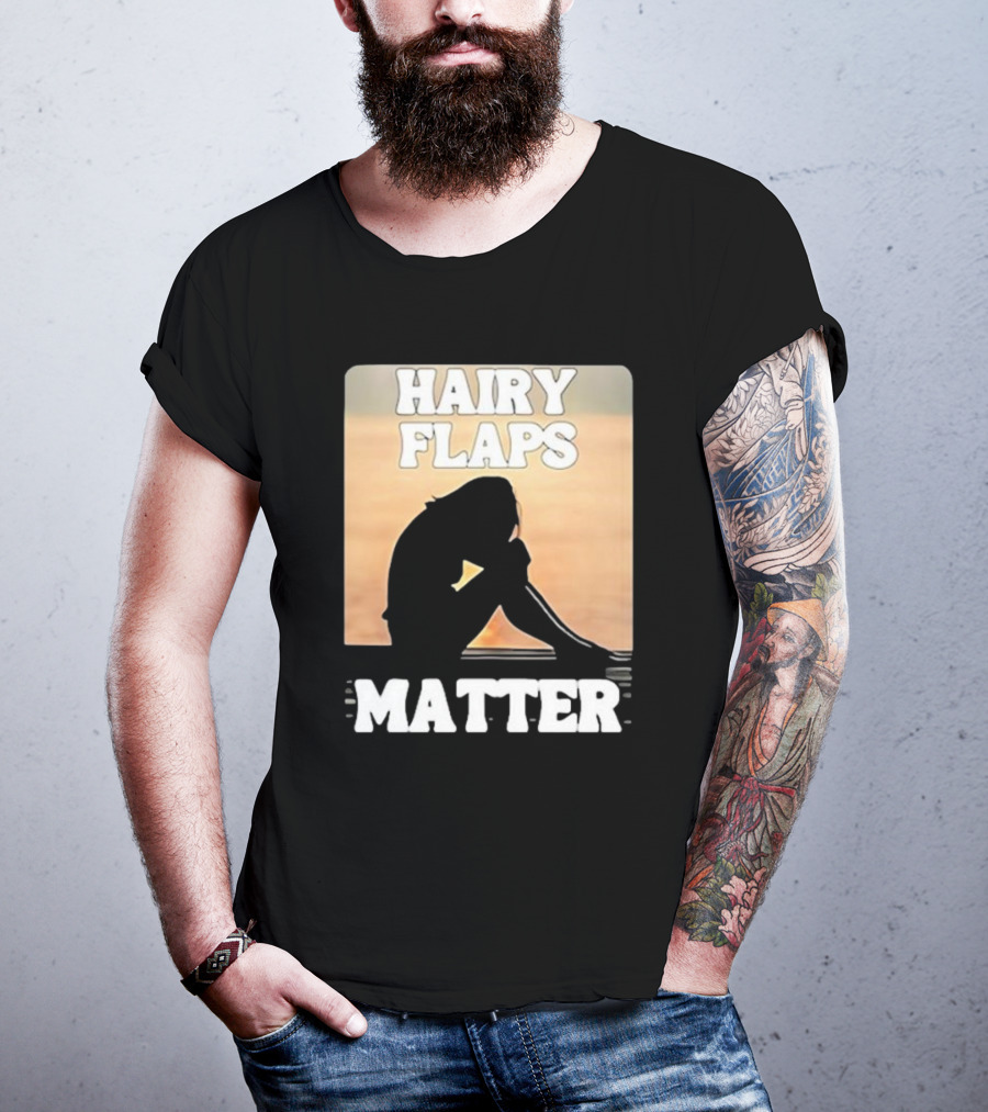 Hairy Flaps Matter Silhouette On Beach Background T-Shirt