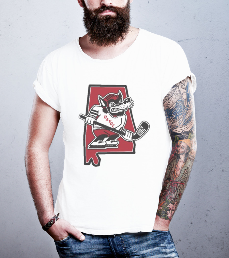 Havoc Retro Wolf Hockey Red Alabama Outline T-Shirt