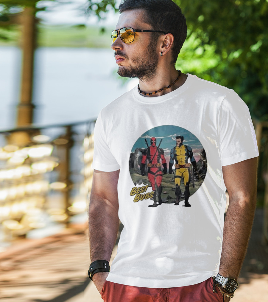 The Streamr Nerdriot Best Bubs Deadpool Wolverine Walking Scene T-Shirt