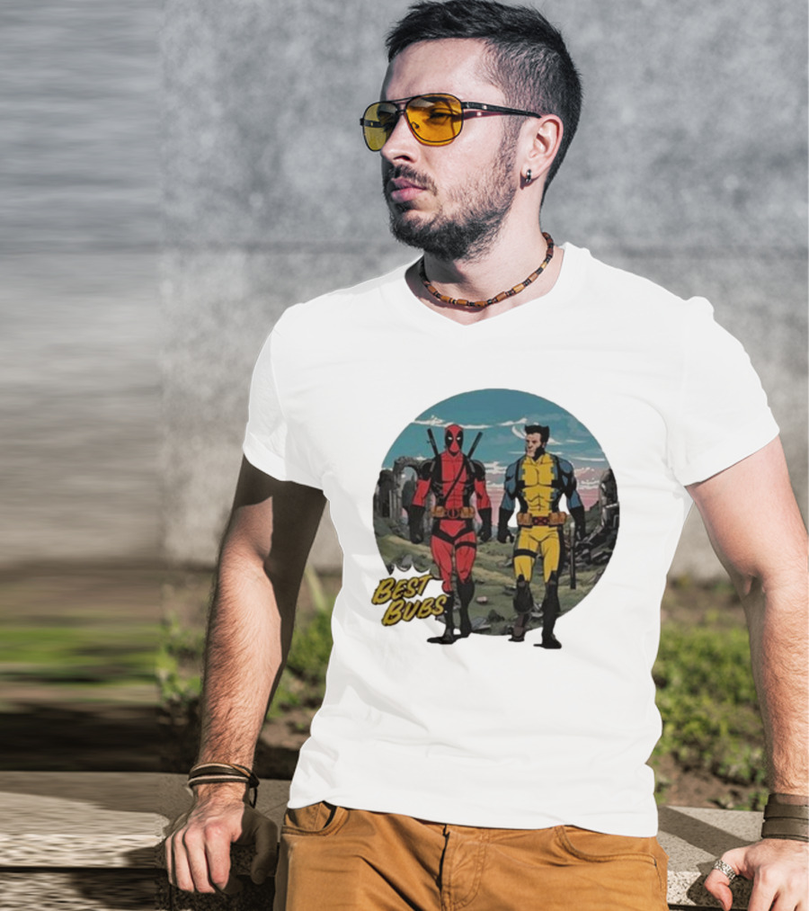 The Streamr Nerdriot Best Bubs Deadpool Wolverine Walking Scene T-Shirt