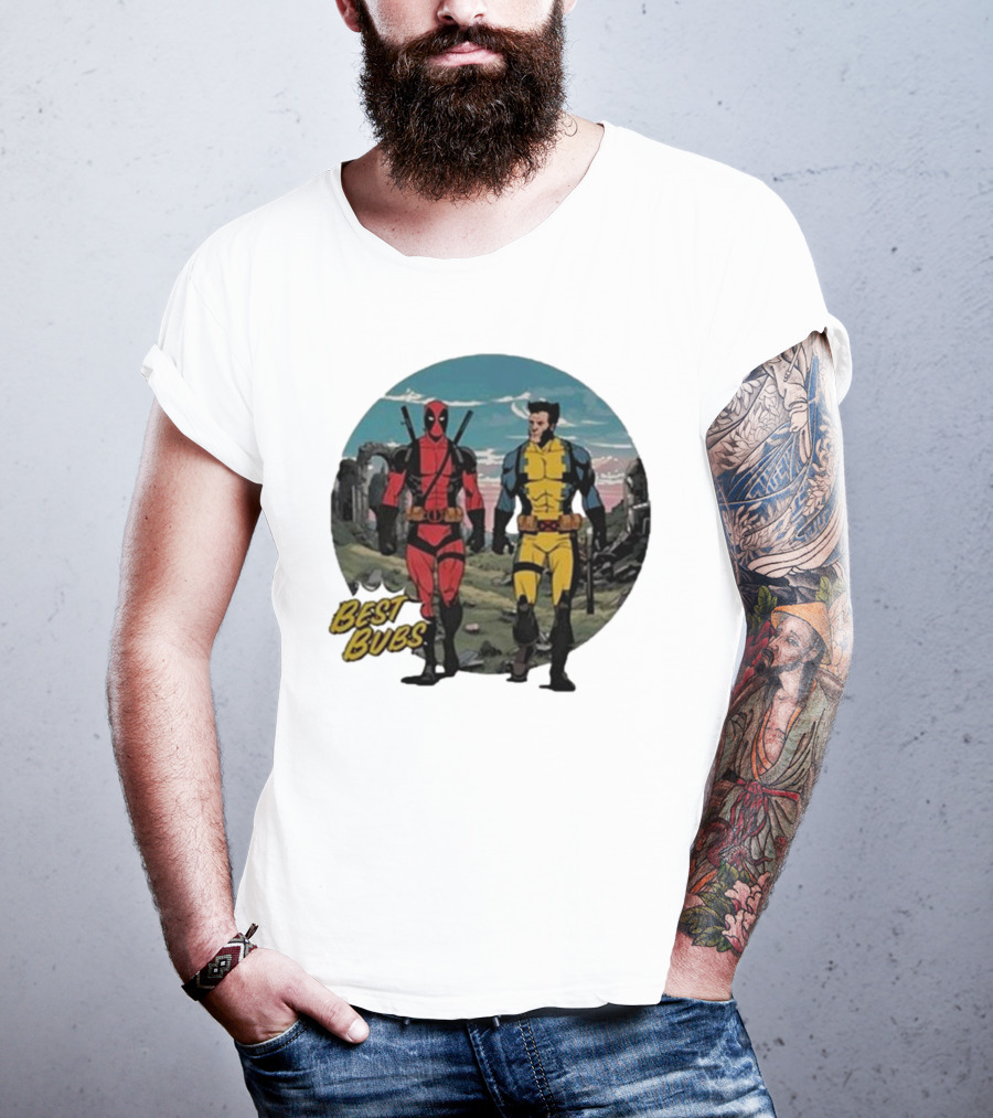 The Streamr Nerdriot Best Bubs Deadpool Wolverine Walking Scene T-Shirt