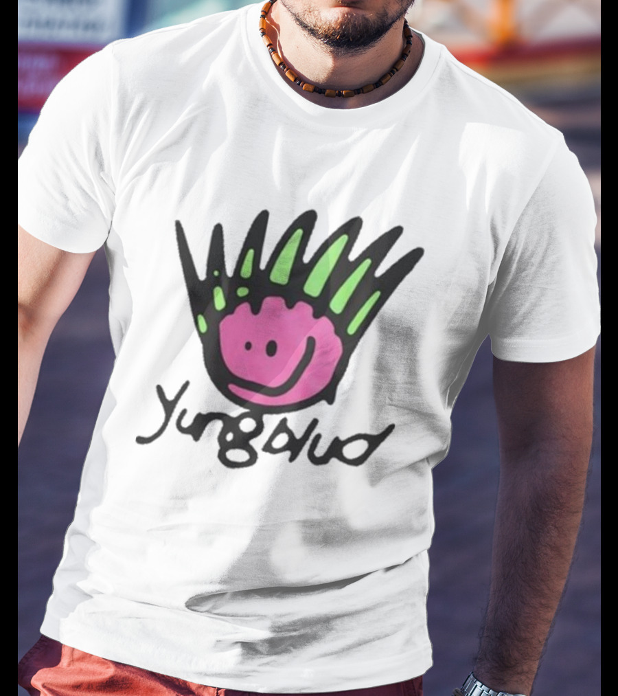 Yungblud Be Fookin Happy Pink Smiley Face With Green Spikes T-Shirt