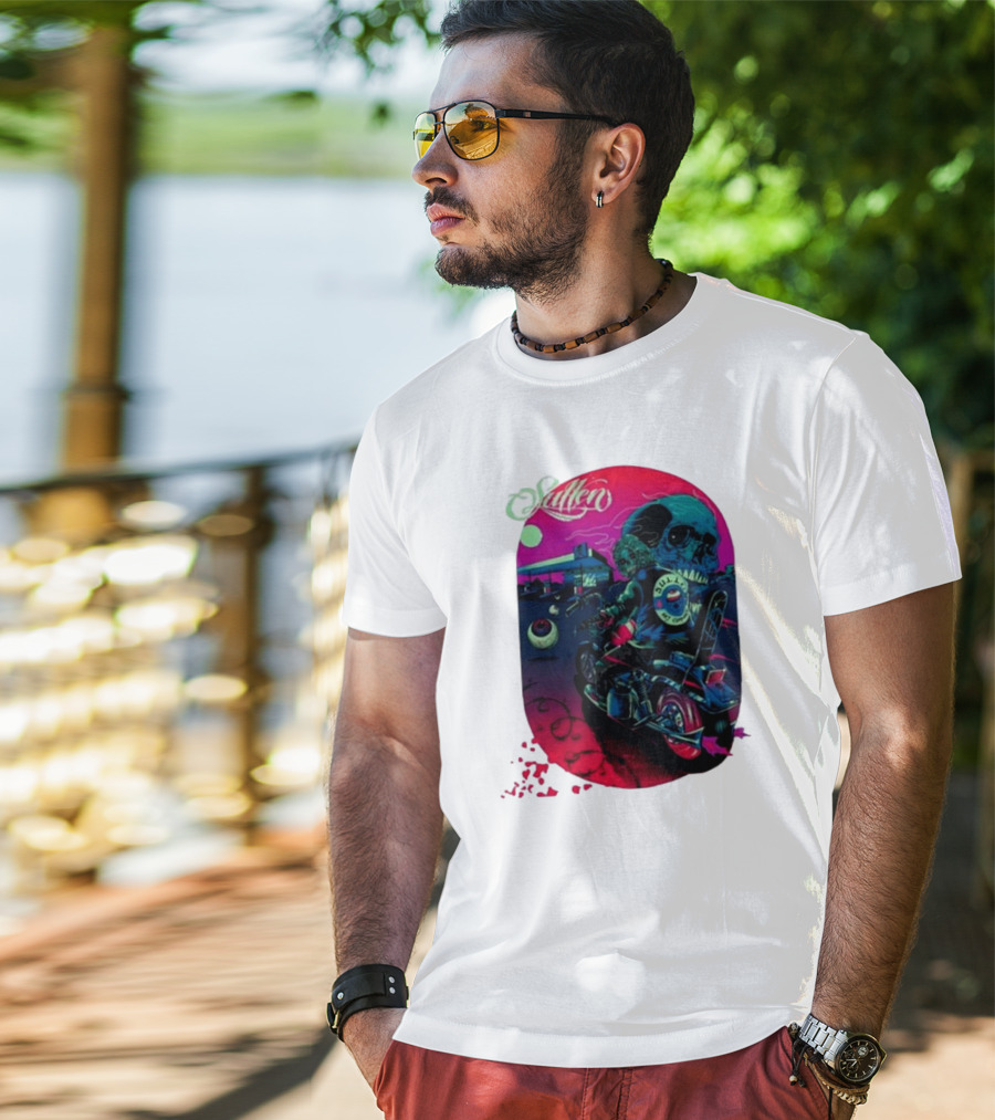 Tkslowskill Sullen Skull Rider Neon Vibes T-Shirt