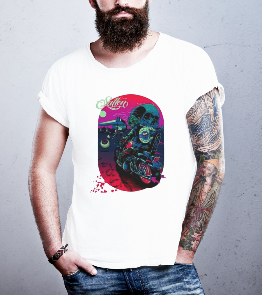 Tkslowskill Sullen Skull Rider Neon Vibes T-Shirt