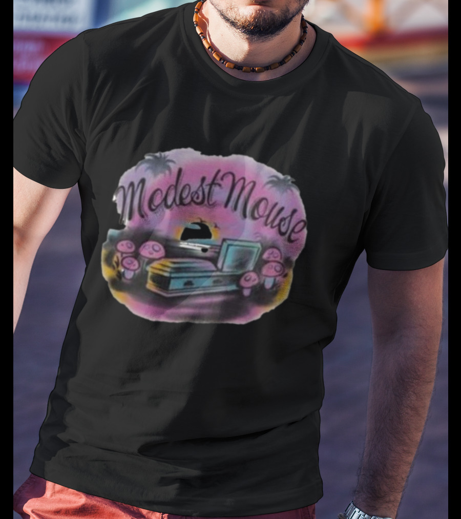 Modest Mouse Airbrush Sunset Coffin And Mushrooms Scene T-Shirt
