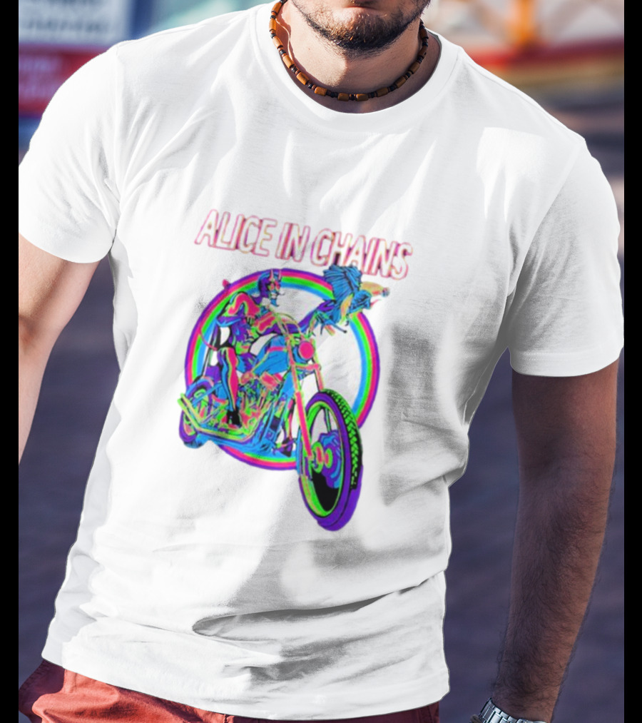 Alice In Chains Psychedelic Devil On Chopper With Bird T-Shirt