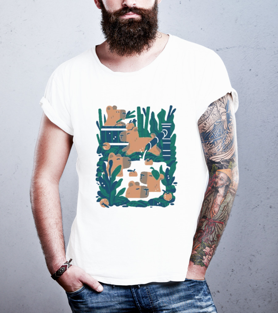 Bamboo Bath Bear Family Relaxing Amidst Greenery T-Shirt