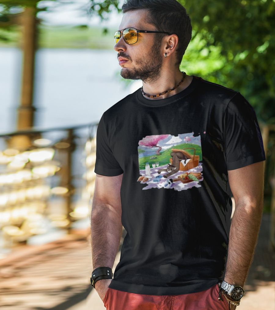 Bim Bim Drew Gooden Picnic Cat Basket Scene T-Shirt