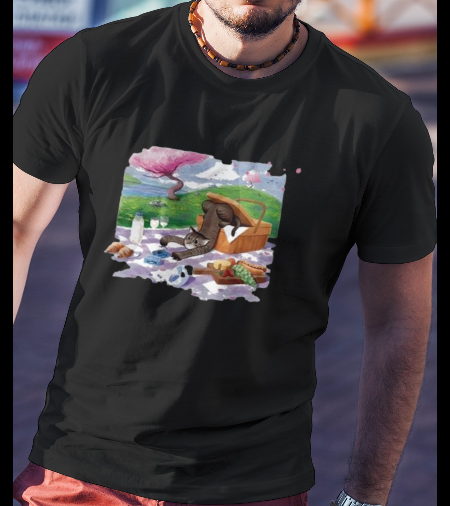 Bim Bim Drew Gooden Picnic Cat Basket Scene T-Shirt