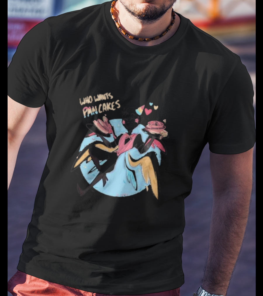 Who Wants Pancakes Pride Rainbow Heart Wings Colorful Character T-Shirt