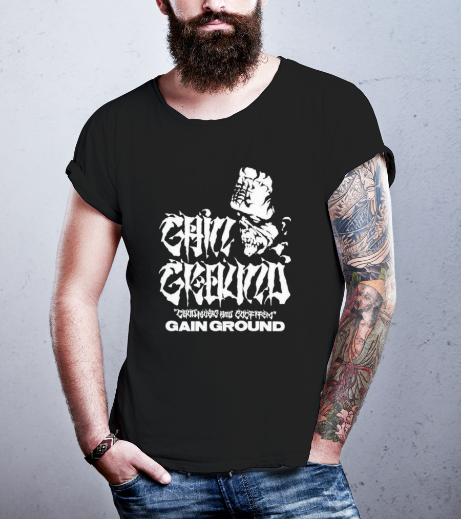 Gain Ground Grinning And Coffin Logo With Skull And Fist T-Shirt