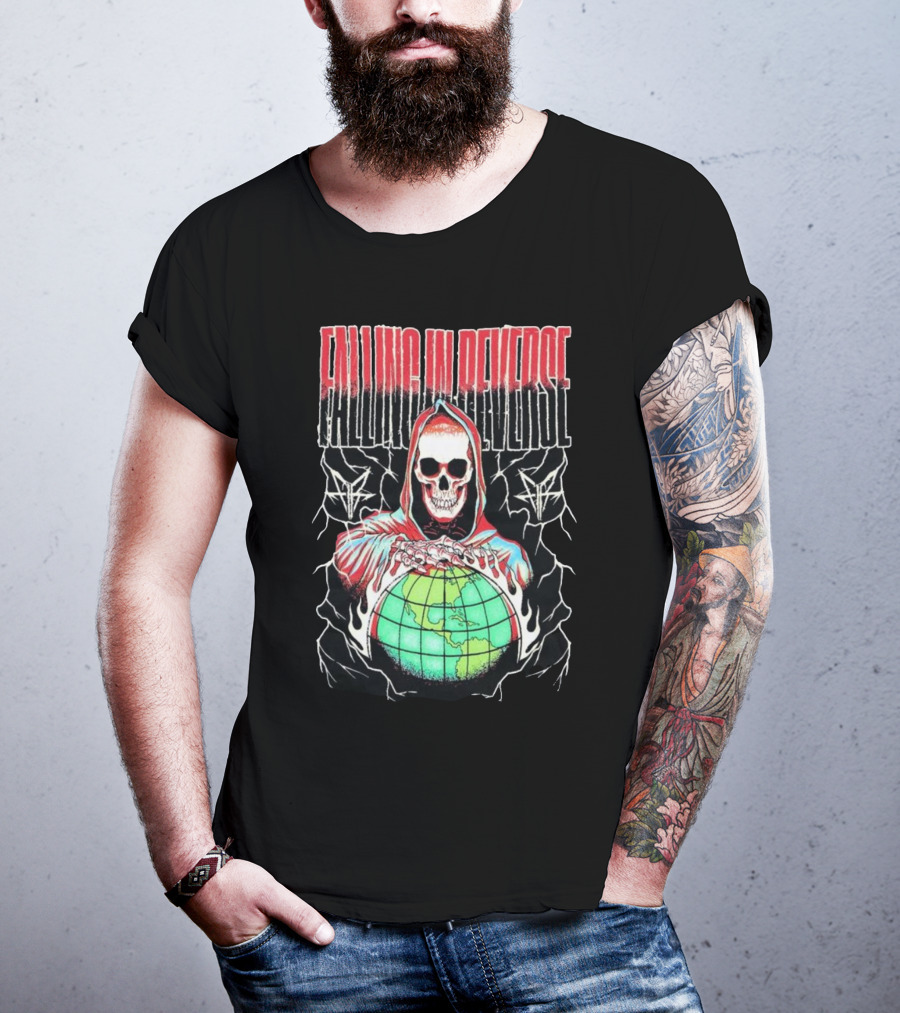 Falling In Reverse Skull Hood Globe T-Shirt