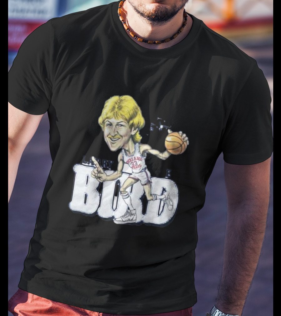 Larry Bird Indiana State Basketball Caricature Signature T-Shirt