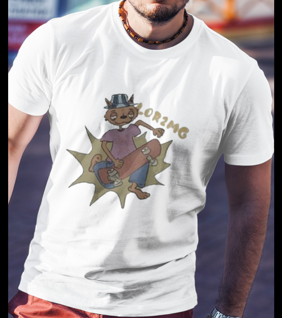 Lor2mg Cartoon Cat Skater In Hat T-Shirt