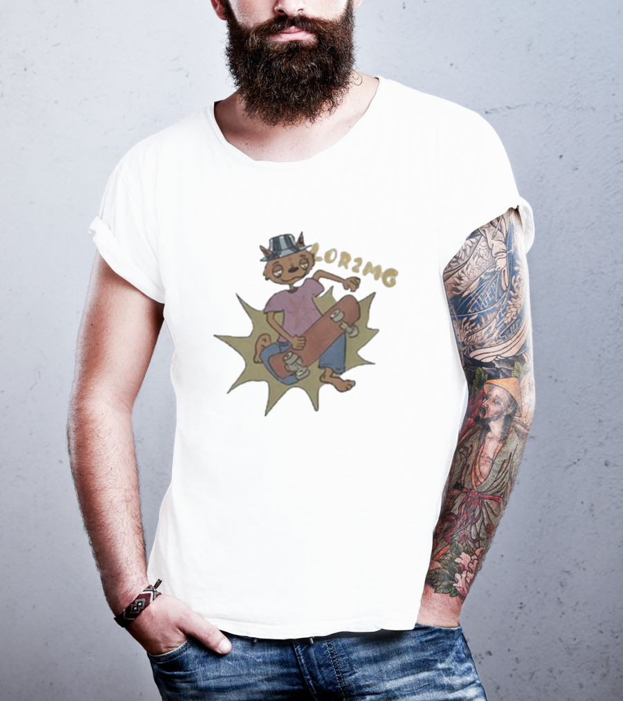 Lor2mg Cartoon Cat Skater In Hat T-Shirt