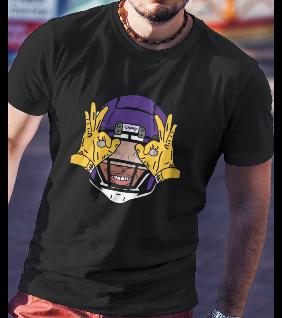 Vikings Justin Jefferson Griddy Hands Gesture Purple Helmet T-Shirt
