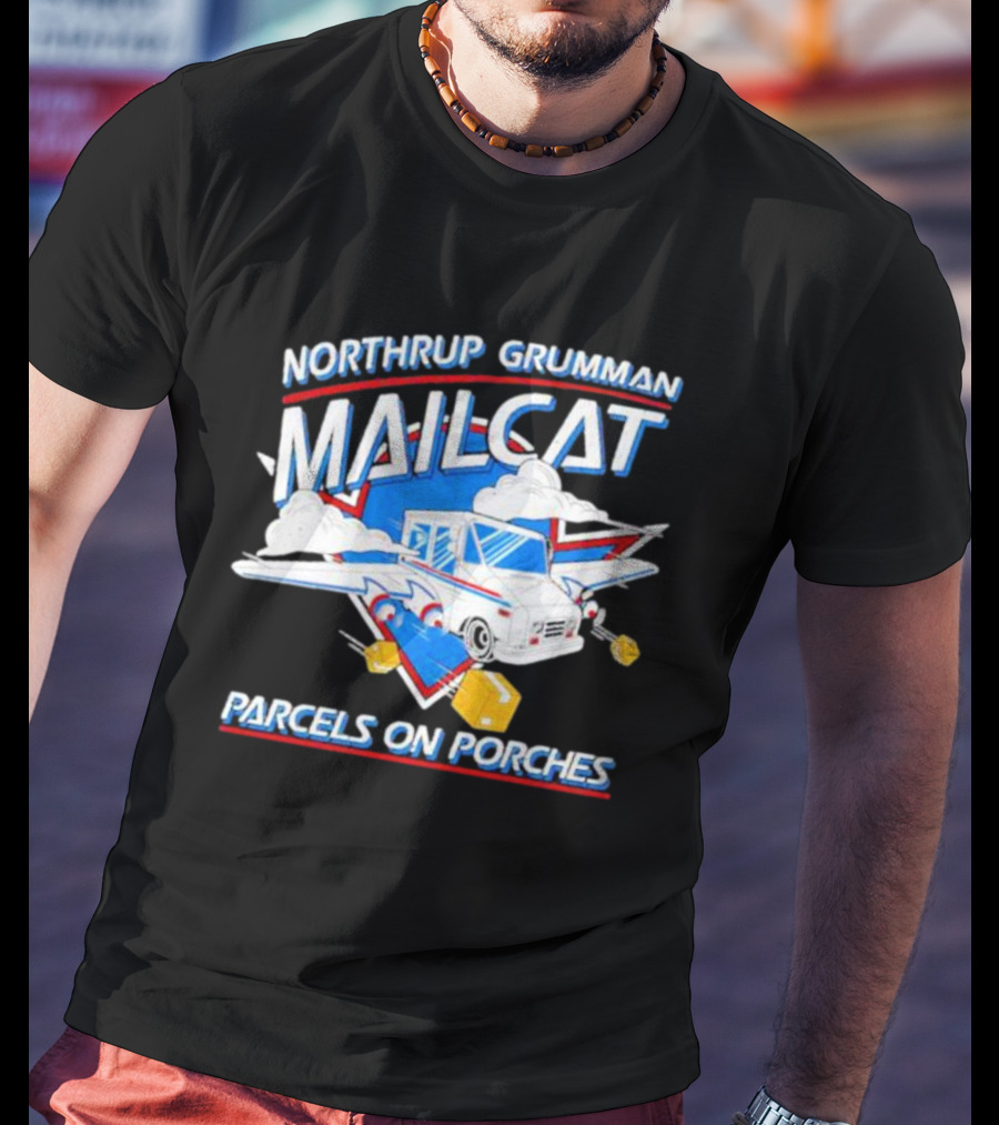 Northrup Grumman Mailcat Parcels On Porches Delivery Truck Clouds T-Shirt
