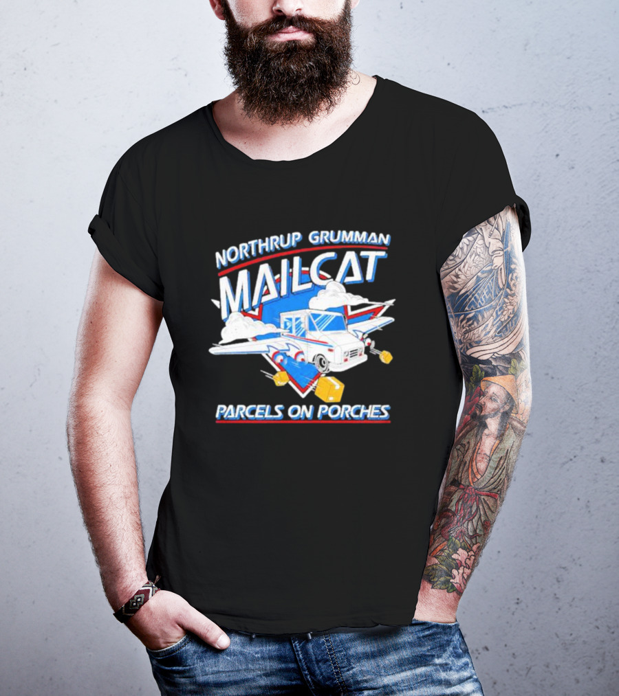 Northrup Grumman Mailcat Parcels On Porches Delivery Truck Clouds T-Shirt