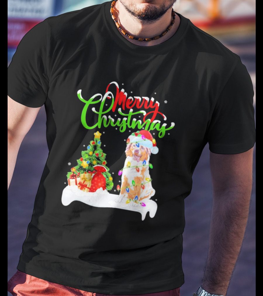Merry Christmas Santa Australian Shepherd Dog Xmas Decorations T-Shirt