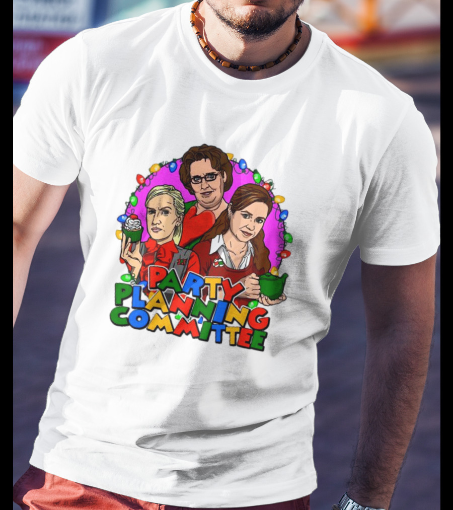 Party Planning Committee Christmas Lights Cupcake Green Teapot T-Shirt