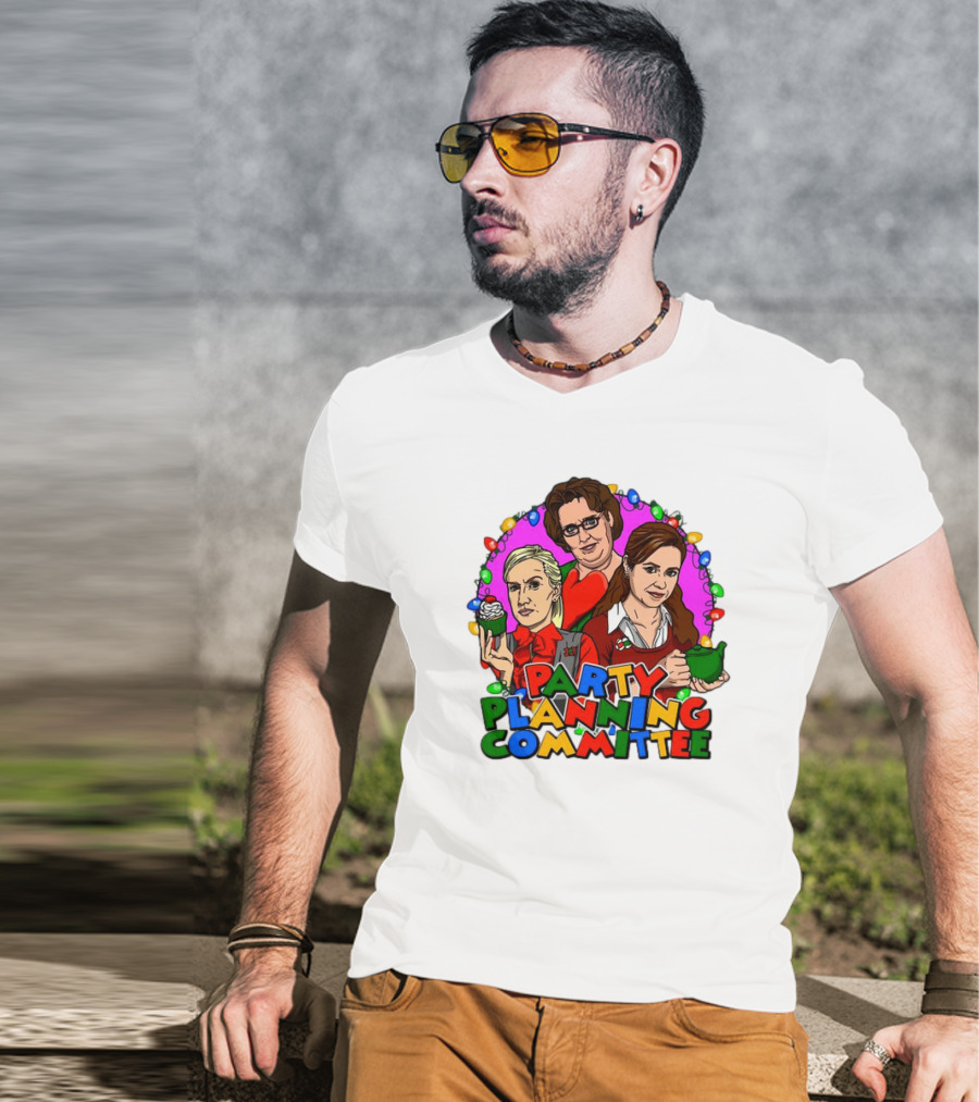 Party Planning Committee Christmas Lights Cupcake Green Teapot T-Shirt