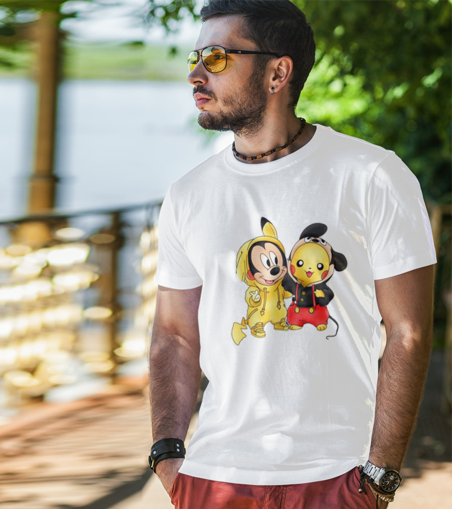 Pikachu Pokemon Mickey Mouse Crossover Fan T-Shirt