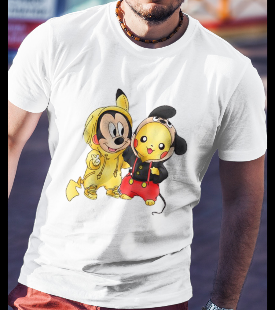 Pikachu Pokemon Mickey Mouse Crossover Fan T-Shirt