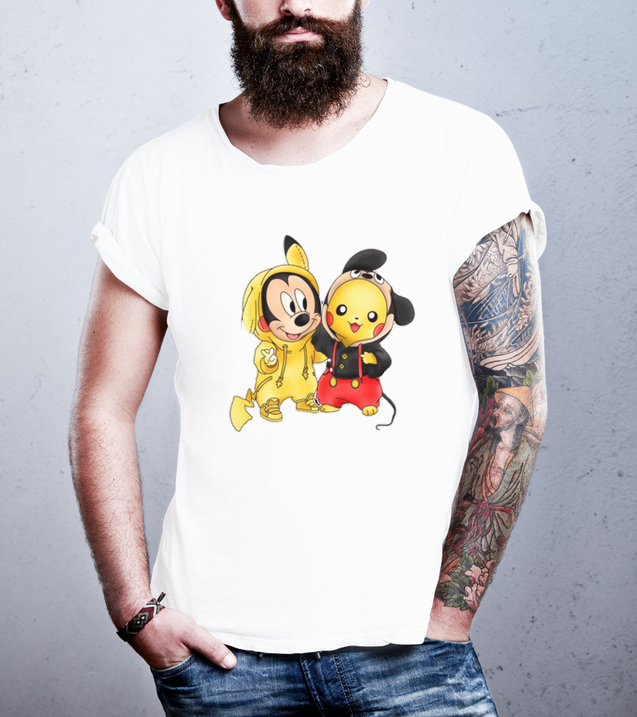 Pikachu Pokemon Mickey Mouse Crossover Fan T-Shirt